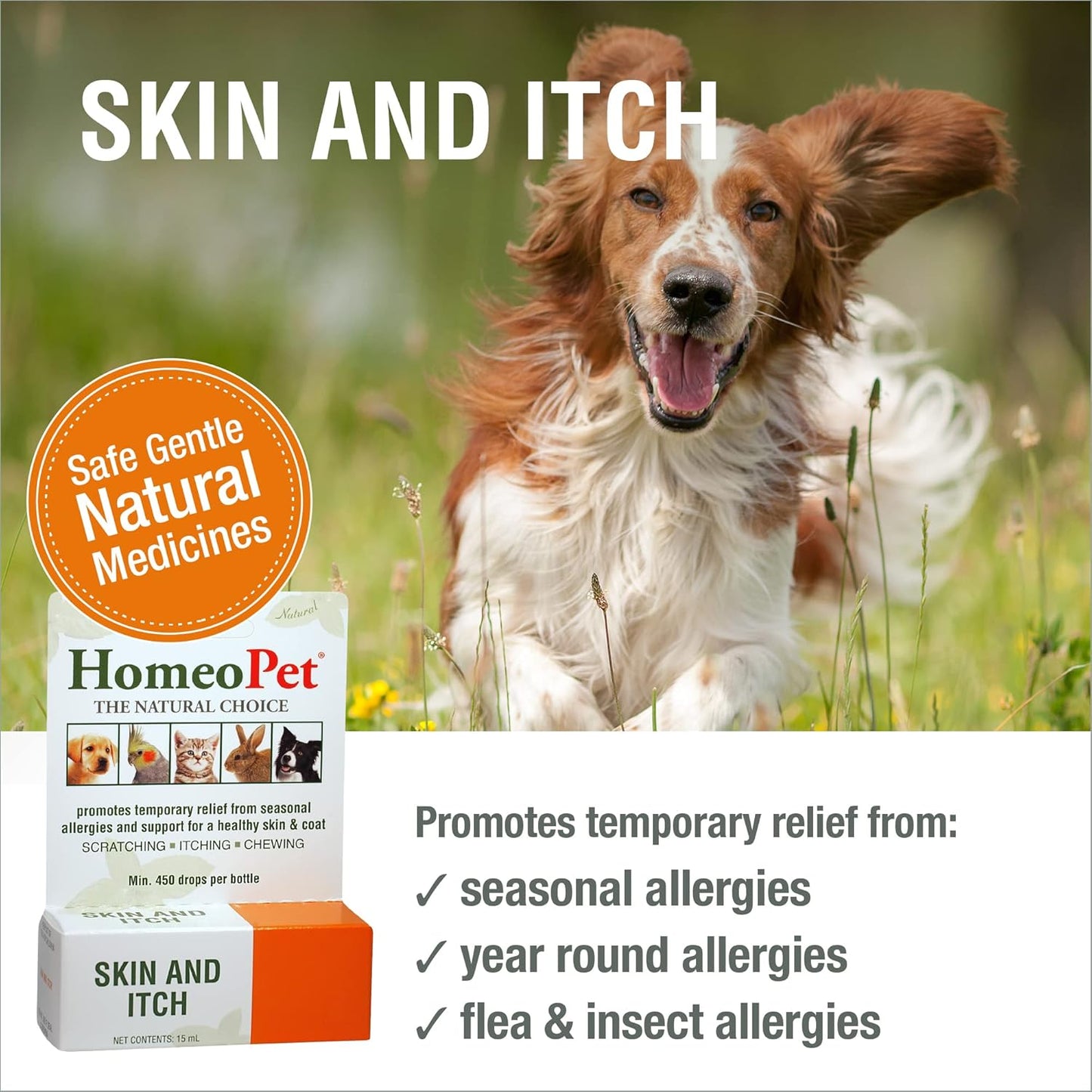 HomeoPet Skin and Itch, Safe and Natural Itch Relief for Dogs and Cats, Coat and Skin Soother for Pets, 15 Milliliters