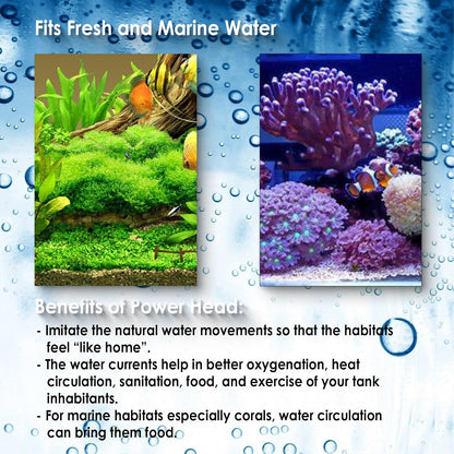 AquaMiracle Aquarium Powerhead Pump with Double Water Outlet & Aeration, 320GPH Fish Tank Water Pump Wave Maker for Aquarium, Submersible Aquarium Circulation Pump for 60-100 Gallon Tanks