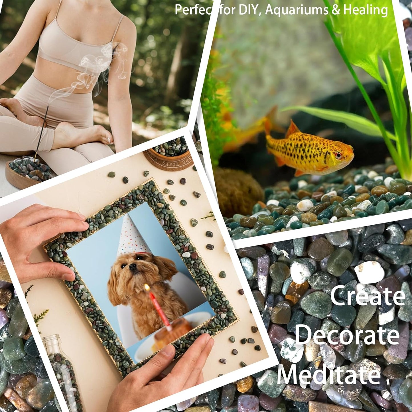 Moss Agate Crystal Chips 2lb (2400+ pcs) – 5-8mm Natural Crystals for Aquarium Gravel, Terrarium Substrate, Succulent Top Dressing, Jewelry Making & Spiritual Gifts – Safe for Fish Tanks