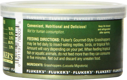 Fluker's Gourmet Canned Food for Reptiles, Fish, Birds and Small Animals, Grass Hoppers 1.2 oz