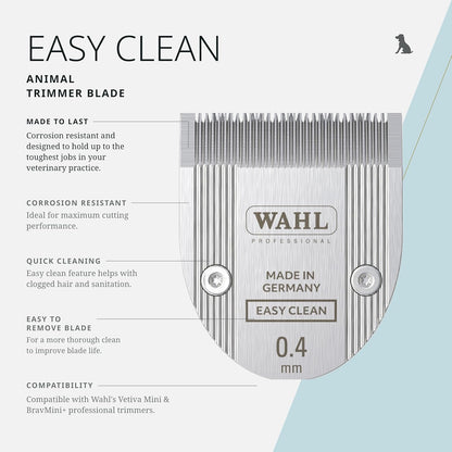 Wahl Pro Animal Easy Clean Trimmer Blade - Replacement Cat & Dog Grooming Clipper Blade - Compatible with Vetiva Mini & BravMini+ - 0.4 mm Cut Length