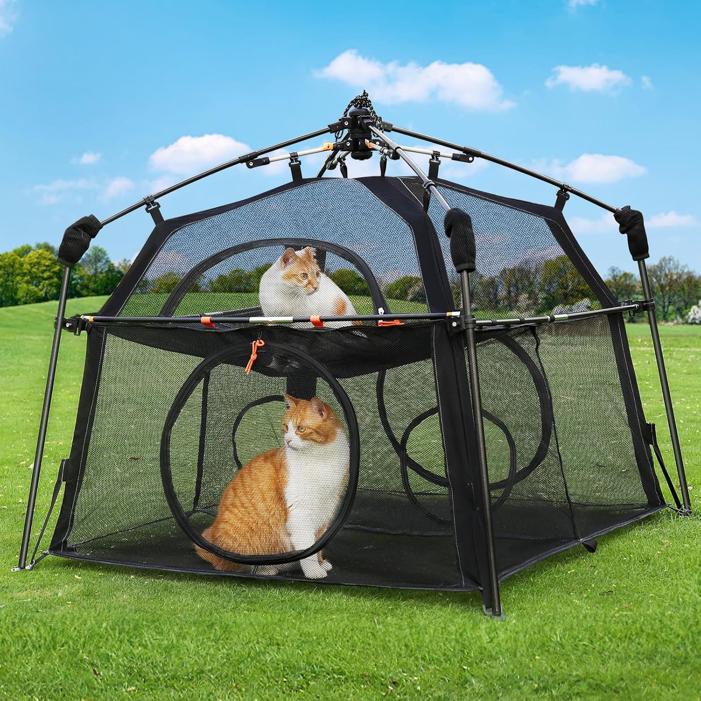 Extra Large Catio Outdoor Cat Enclosure Rywell 2-Tier Cat Tent for Patio, Balcony, Indoor & Camping, Foldable Outdoor Cat Playpen with Windows, Weatherproof Sunproof (Carry Bag Included)