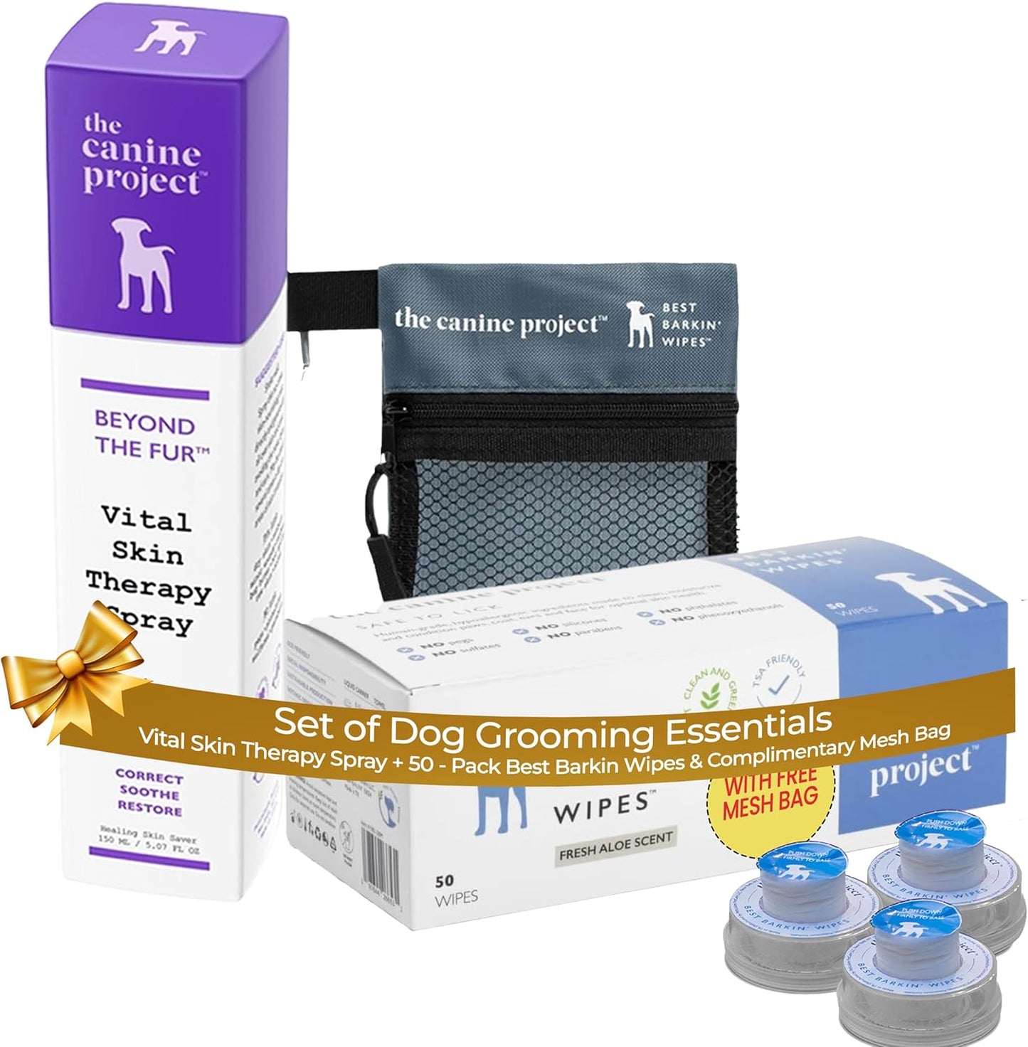 Dog Skin Therapy Spray & Grooming Wipes Bundle - Anti-Itch Healing Spray with Aloe + Paw & Ear Wipes (50-Pack) Gentle First Aid & On-The-Go Cleaning