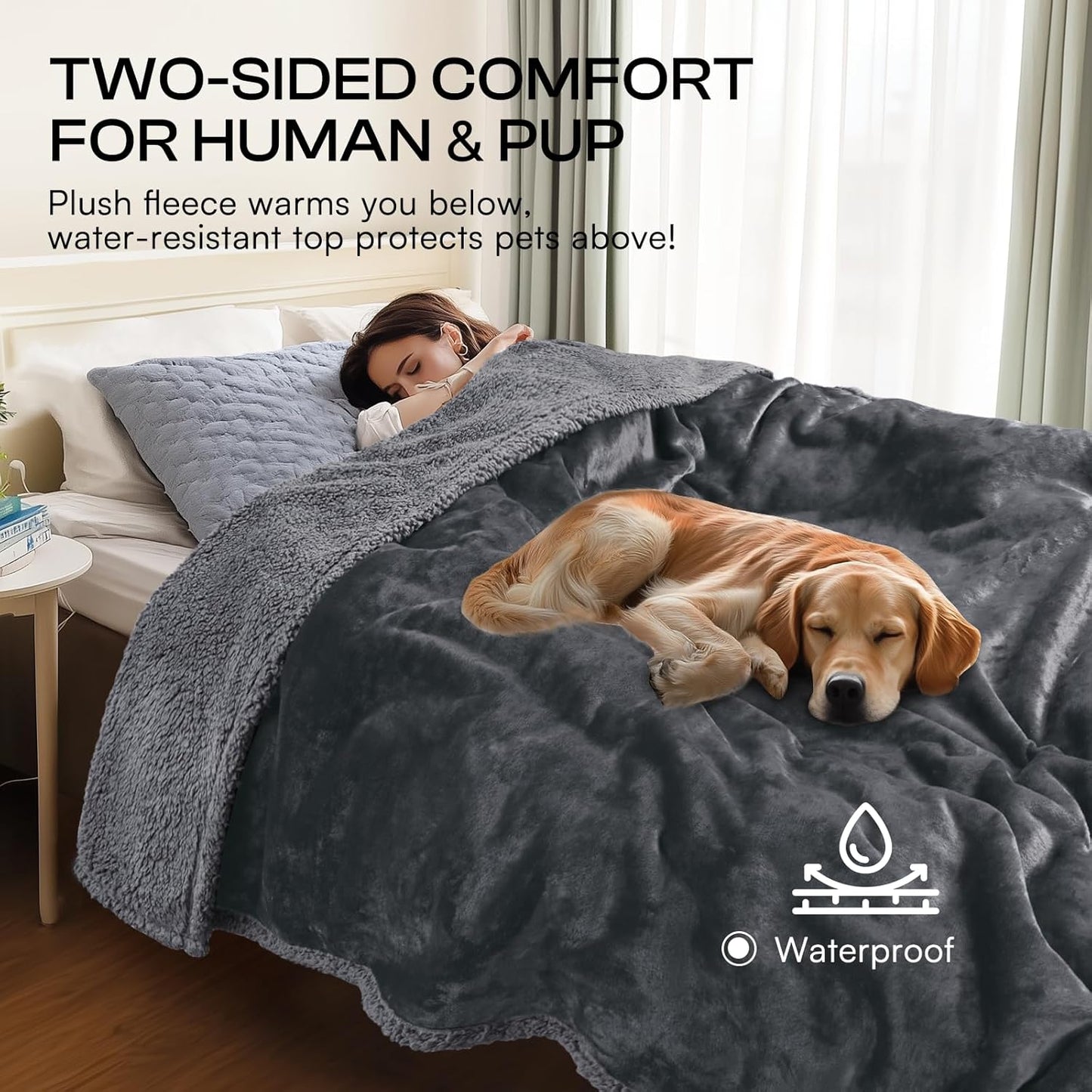 Waterproof Pet Blanket, Liquid Pee Proof Dog Blanket for Sofa Bed Couch, Reversible Sherpa Fleece Furniture Protector Cover for Small Medium Large Dogs Cats, Dark Gray Small（40" x 28"）