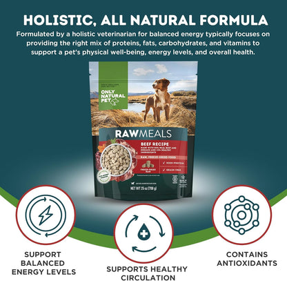 Only Natural Pet RawMeals Beef Recipe Freeze-Dried Dog Food - High-Protein, Grain-Free, with Organ Meat, Fruits & Veggies - Complete Meal, Topper or Treat for All Breeds & Picky Eaters - 25 oz