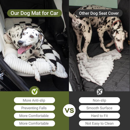 Dog Car Bed Mat, 3-Sided Bolster Anti-Slip Dog Seat Cover for Back Seat, Cushioned Pet Bed Mat with Head Support, Checkered Pet Mat for Dogs, Fit for Backseat Extenders, Cars SUVs Home Use