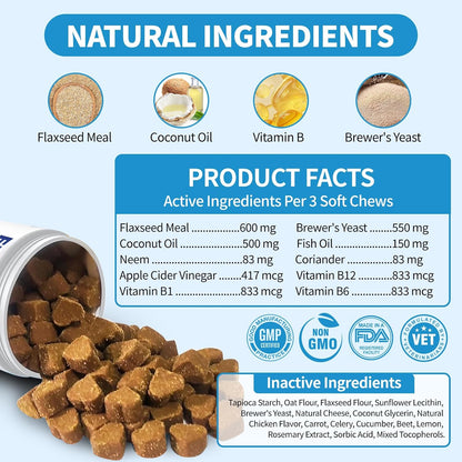 Flea and Tick Prevention for Dogs Chewables 200 Soft Treats - Flea and Tick Chews Supplement, Vet Recommended Supplement Chews, Skin & Coat Support for Dogs, Puppies, All Breeds & Sizes