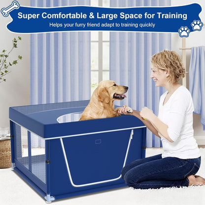 42x42x26 Inches Puppy Playpen with Top Cover, Dog Playpen for Small or Puppy, DogFence Pet Playpen for Indoor & Outdoor, Sturdy Safety Dog Pen with Durable Mesh Windows, Blue