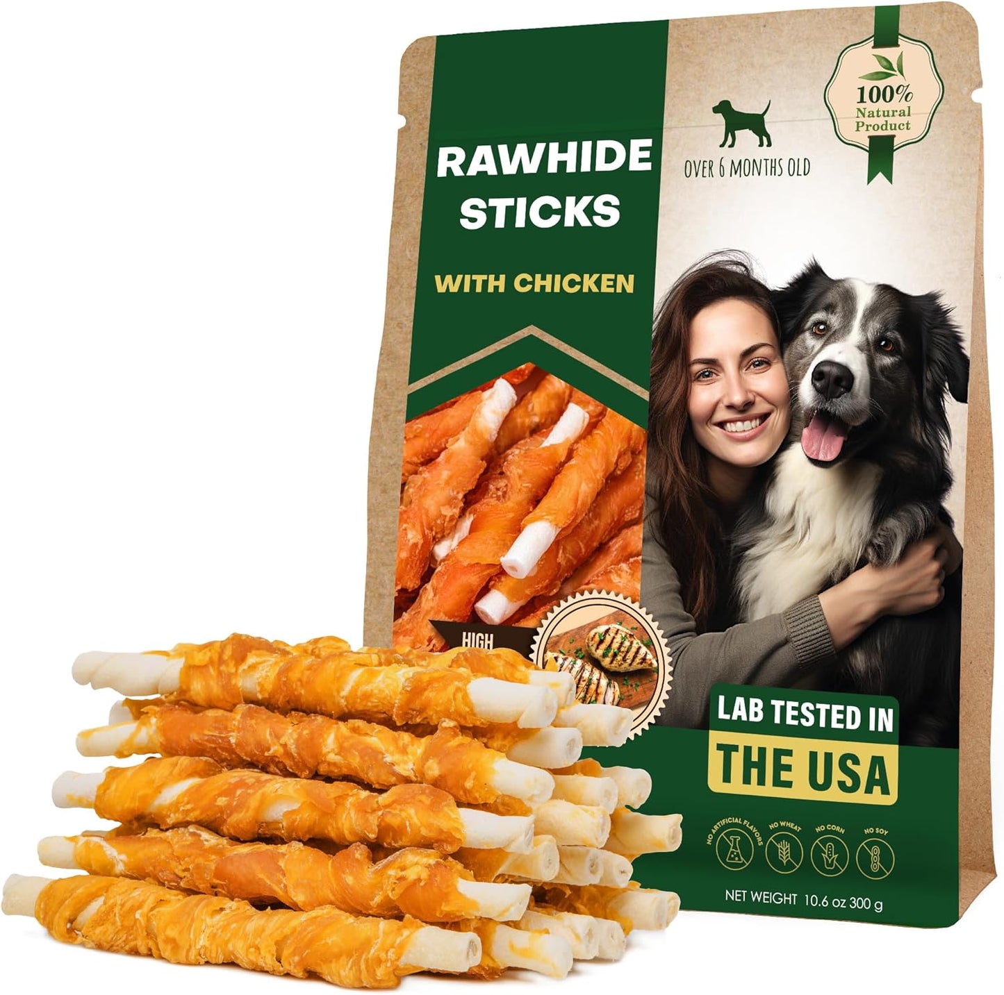 Beloved Pets Dog Treats & Long Lasting Rawhide Chews Wrapped Chicken 10.6 Oz – Pet Bones Sticks for Large, Medium & Small Breeds – Aggressive Chewers Snacks – Puppy Toys Treats