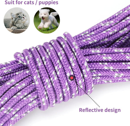 Rypet Reflective Cat Long Leash - 15 FT Escape Proof Walking Leads Yard Long Leash Durable Safe Personalized Extender Leash Traning Play Outdoor for Kitten, Puppy, Rabbit and Small Animals(Purple-S)
