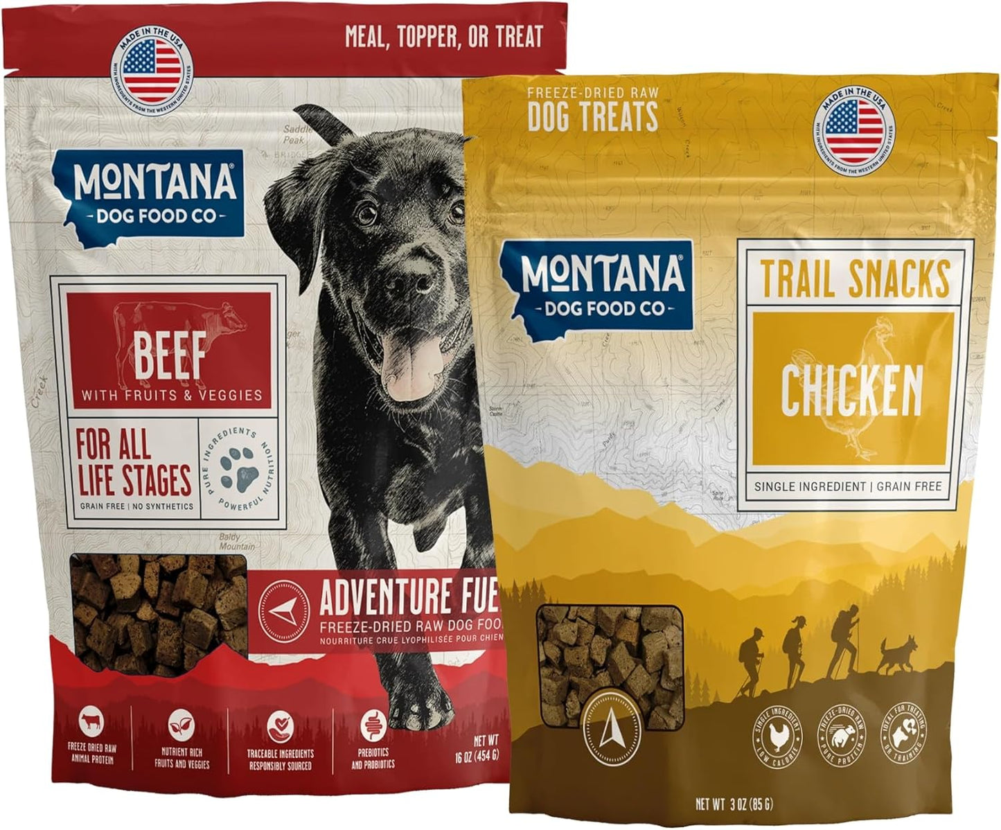 Beef Dog Food and Chicken Dog Treat Adventure Fuel Bundle - 16 oz Freeze-Dried Raw Food with Single Ingredient Training Snacks