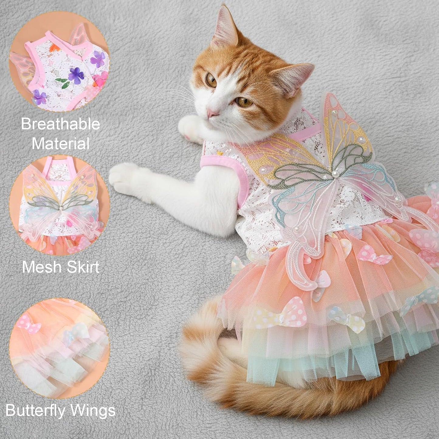 Dog Princess Dress, Small Dogs Rainbow Butterfly Pettiskirt, Fashion Dog Dress for Girl Dogs & Cats Pet Supplies (M)