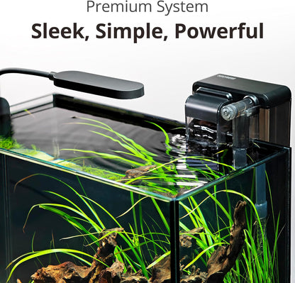 NICREW 2.5 Gallon Nano Nature Aquarium Kit, Ultra-Clear Rimless Desktop Fish Tank with Light and Filter, Perfect for Small Fish, Shrimp, or Betta, Basic Version, Black