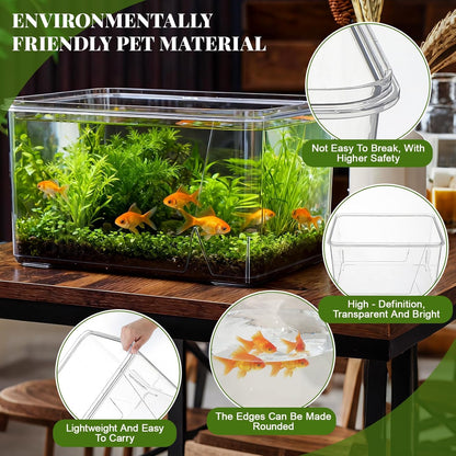 Geelin 7 Gallon Plastic Fish Tank Large Bowl Shatterproof with Crystal Clear Clarity for Terrarium, Flower Vase Centerpiece Gift for Fish Lovers(Square)