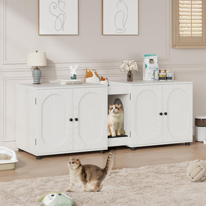 55" Double Cat Litter Box Enclosure for 2 Cats, Modern Self Cleaning Extra Large Hidden Cat Litter Box Furniture, Front Entry, Wooden Hidden Cat Washroom, Side End Table, Cat House, TV Stand