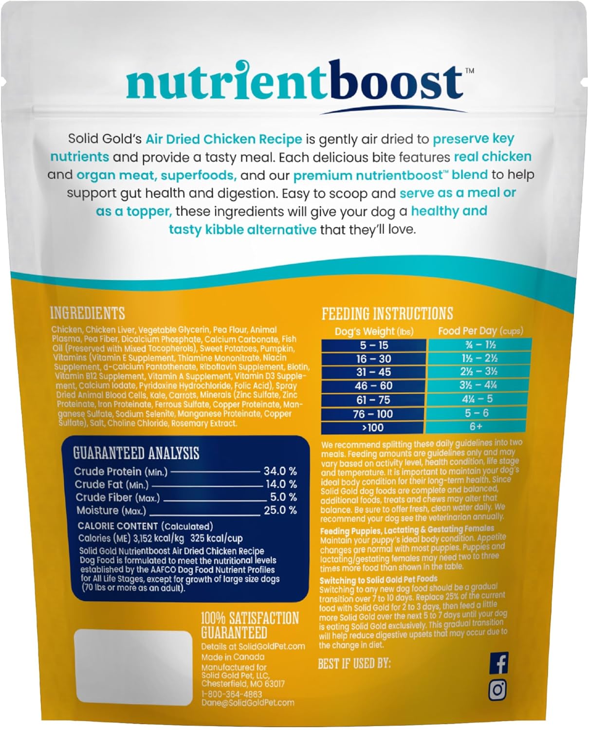 Solid Gold Air Dried Dog Food Toppers for Dry Food - Healthy Dog Treats w/Real Chicken & Superfoods - Serve as a Complete Meal, Topper or Treats - Supports Muscle Growth, Immunity & Digestion - 4oz