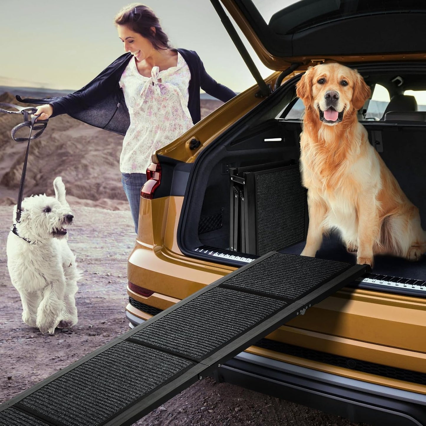 Dog Ramp for Car 71" Long & 17" Wide Folding Dog Ramp with Non-Slip Surface,Portable Pet Ramp for Large Dogs Up to 300LBS