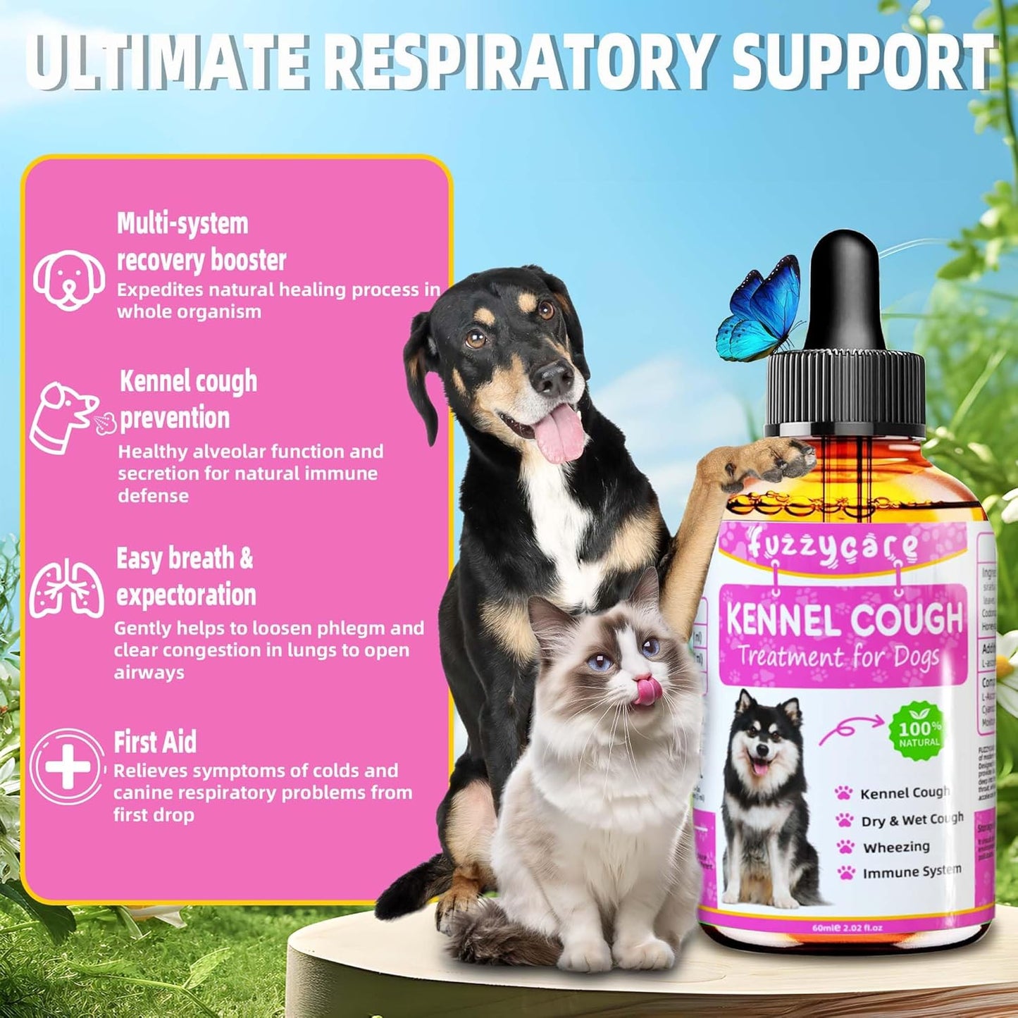 Dog Cough Treatment，Effective Kennel Cough Medicine for Dogs & Cats, Natural Kennel Cough Treatment and Allergy Relief, Herbal Drops for All Breeds & Sizes, Soothing Dog Cough Medicine
