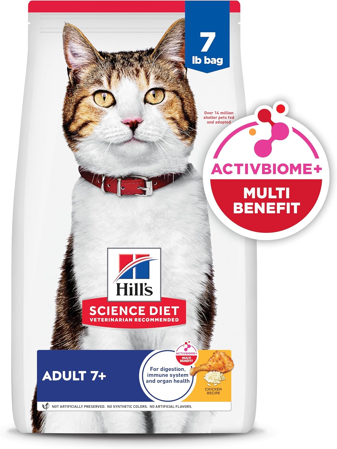 Hill's Science Diet Adult 7+, Senior Adult 7+ Premium Nutrition, Dry Cat Food, Chicken Recipe, 7 lb Bag