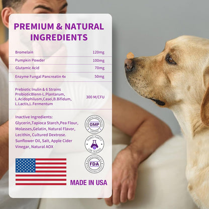 No Poop Chews for Dogs - 120 Chews Stool Eating Deterrent with Probiotics & Digestive Enzymes Supplement - Teeth Health & Immune - No Poop Eating Deterrent for Dogs - Made in USA