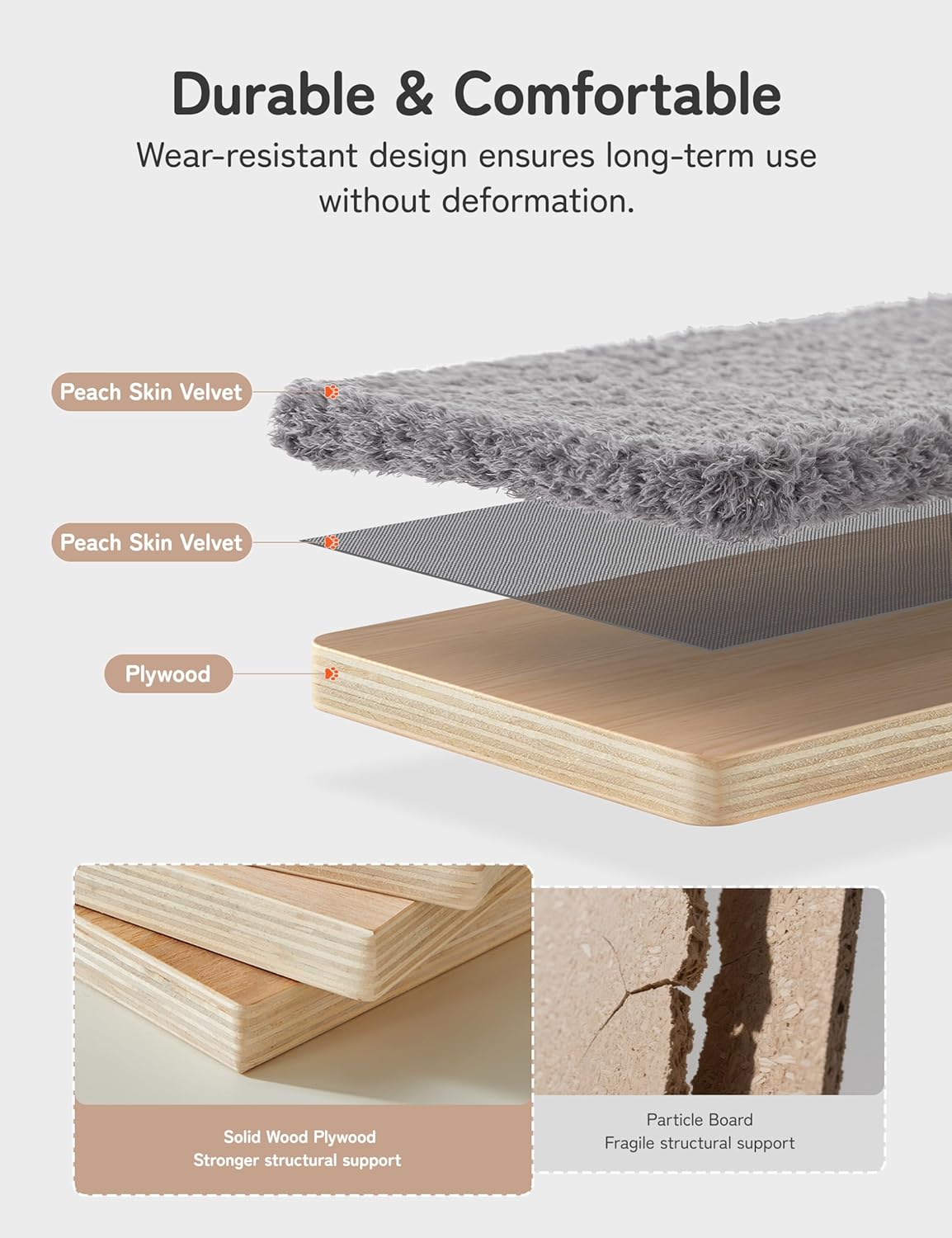 5-in-1 Cat Wall Shelves, Solid Wood & Velvet & Sisal Scratcher, 44lbs Max Load, Wall Mounted Cat Furniture for Climbers, Cat Climbing Wall System, Fits Drywall & Solid Walls - Light Gray