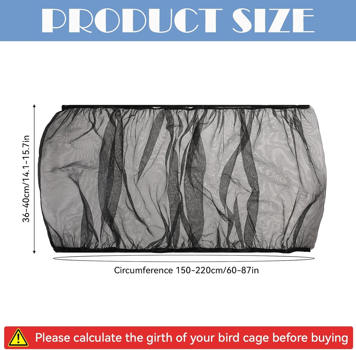 Adjustable Bird Cage Seed Catcher Net Cover Elastic Band Mesh Cover Black for Parrot Cages