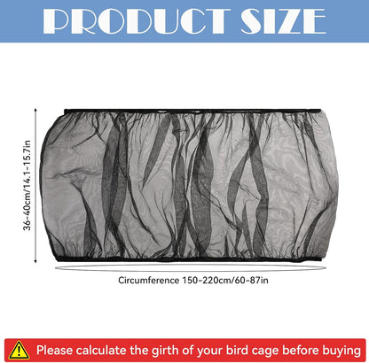 Adjustable Bird Cage Seed Catcher Net Cover Elastic Band Mesh Cover Black for Parrot Cages