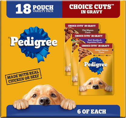Pedigree Choice Cuts in Gravy Adult Soft Wet Dog Food Variety Pack, 3.5 oz. Pouches, 18 Count