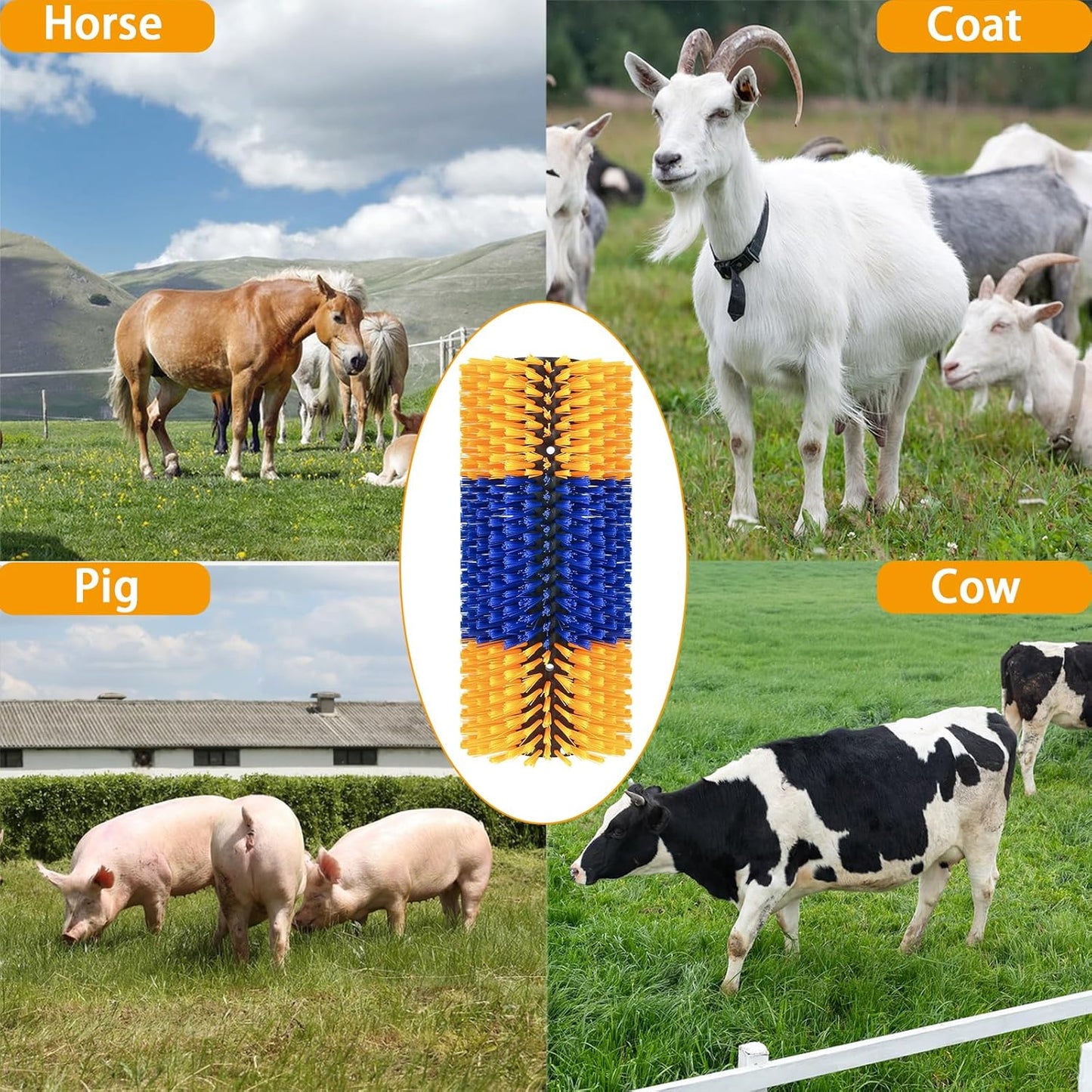 Livestock Scratch Brush, 2 PCS, Yellow, Oblong, Nylon, for Cow, Horse, Goat, Cattle, Pig, Sheep, Relieves Itching, Provides Massage, Removes Dirt, Suitable for Most Livestock