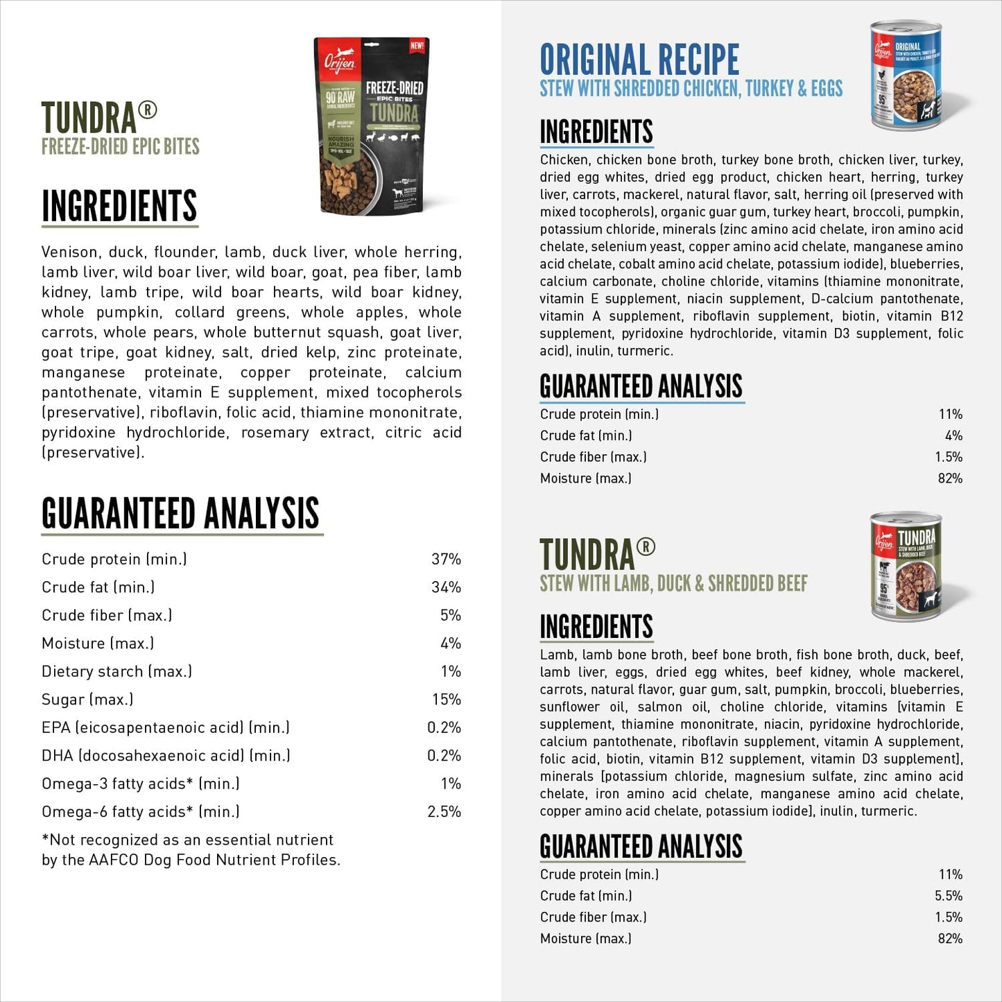 Bundle of ORIJEN Epic Bites Freeze-Dried Dry Dog Food Tundra Recipe 6oz Bag + ORIJEN Real Meat Shreds Wet Dog Food Variety Pack: Tundra + Original Recipes 12.8oz Cans (6 Count, 3 of Each)