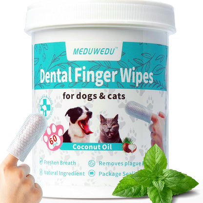 Dental Care Finger Wipes 60 Counts,Teeth Cleaning Finger Wipes for Dogs & Cats,Reduces Plaque & Freshens Breath, Mint Scent