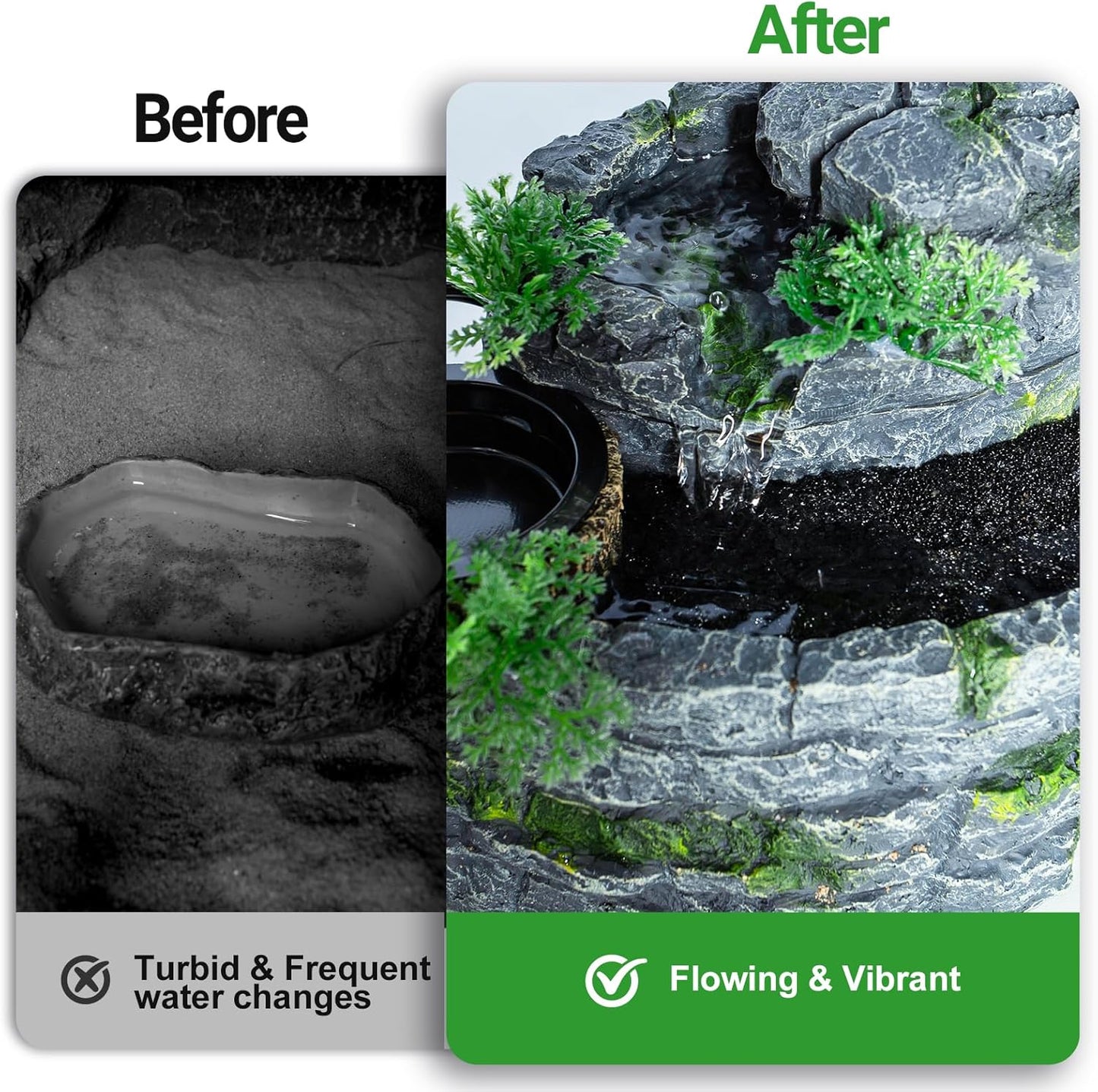 500ML Reptile Waterfall Fountain, Reptile Water Drinking Fountain for Bearded Dragons, Geckos & Lizards – Terrarium Waterfall with Feeding Bowl, Flowing Water, Natural Resin