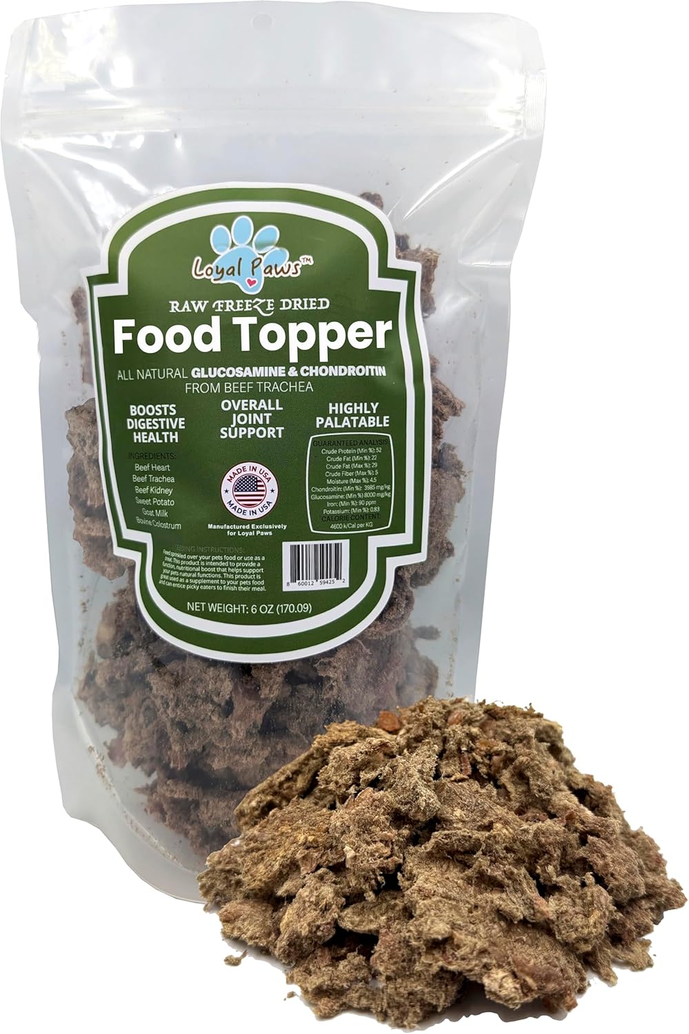 Freeze-Dried Dog Food Topper for Picky Eaters – Raw Beef Heart, Trachea, Kidney – High Protein, Grain-Free Meal Mixer – Natural Glucosamine & Chondroitin – Made in USA 6 oz