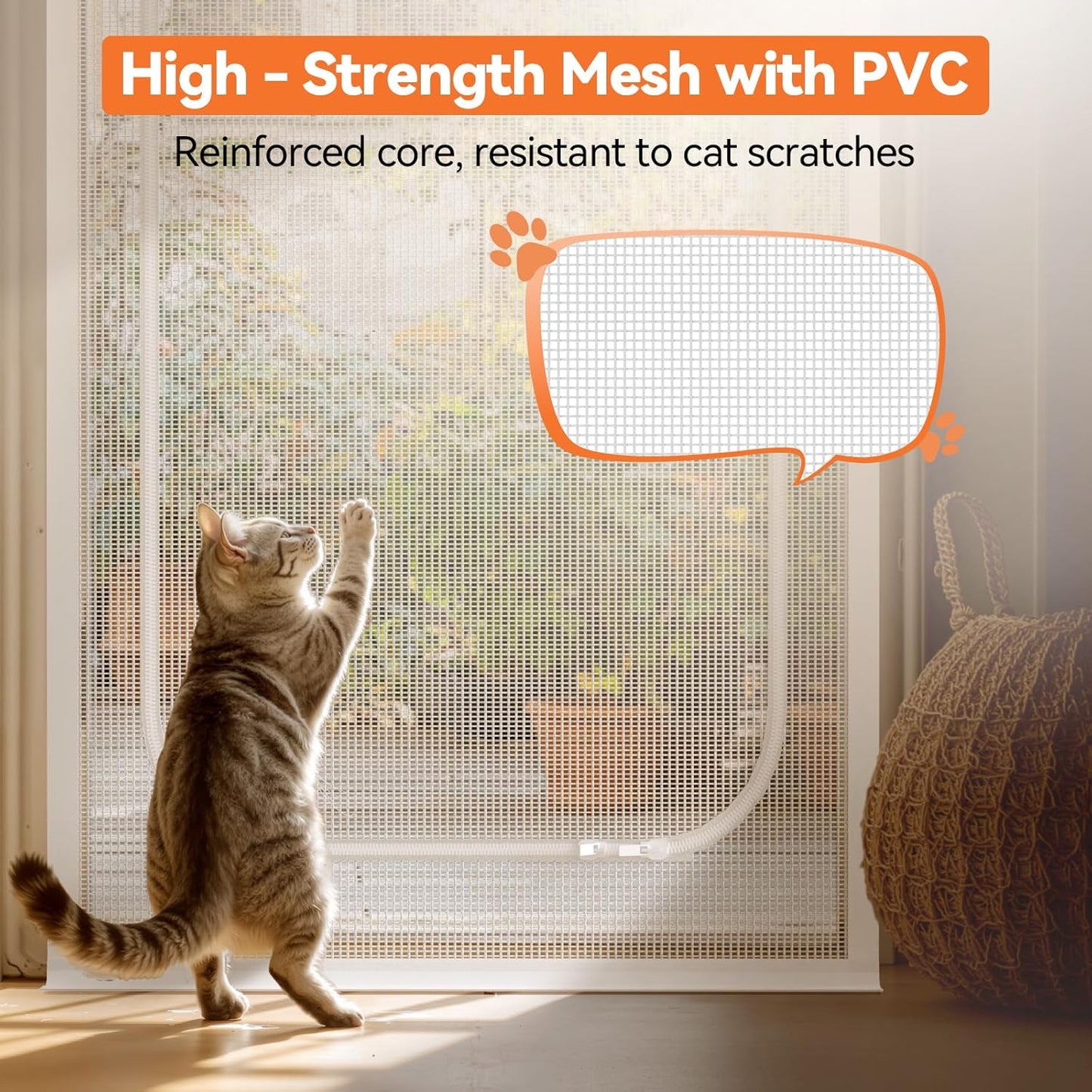 Cat Screen Door, Extra Tall Cat-Proof Mesh Gate, Fit Door Size 30'' x 80'', Anti Scratch Mesh with Zipper Closure, for Living Room, Kitchen, Bedroom (White, U-Shaped)