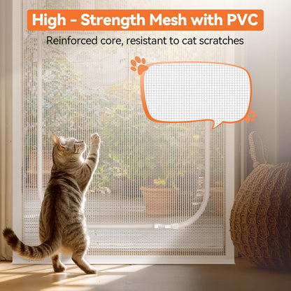 Cat Screen Door, Extra Tall Cat-Proof Mesh Gate, Fit Door Size 30'' x 80'', Anti Scratch Mesh with Zipper Closure, for Living Room, Kitchen, Bedroom (White, U-Shaped)