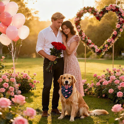 Valentine’s Day Dog Bandana - Reversible Black Red Hearts Candy Print Scarf for Medium to Large Dogs, Cute Costume Accessory for Valentine Gift