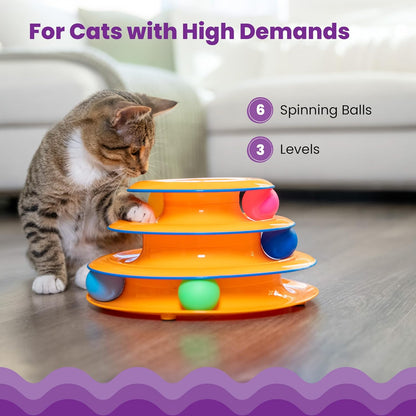 Catstages Tower of Tracks Cat Toy – 3-Level Track Tower with 6 Balls, Interactive Cat Toy for Indoor Enrichment