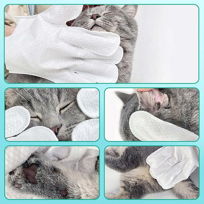 Pet Glove Wipes,Dog and Cat Cleaning Gloves, Cleaning Glove for Dog and Cat, Fur Face, Ears, Eyes, Pet Grooming Wipes, Nourishing Fur, for Daily Care and Travel, No Rinse(6PCS)