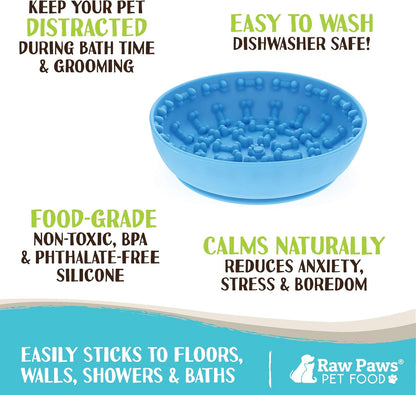 Raw Paws Licking Mat Bowl - Bathing, Shower & Grooming Distraction Mat for Dogs with Suction - Boredom & Anxiety Reducer - Great for Yogurt, or Peanut Butter - Fun Alternative Dog Slow Feeder Bowl