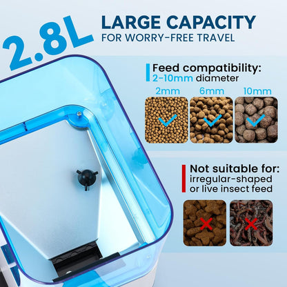 Automatic Fish Feeder for Pond Solar Powered 2.8L Capacity, Battery & AC Auto Timed Fish Feeder for Pond Indoor & Outdoor, Animal-Proof