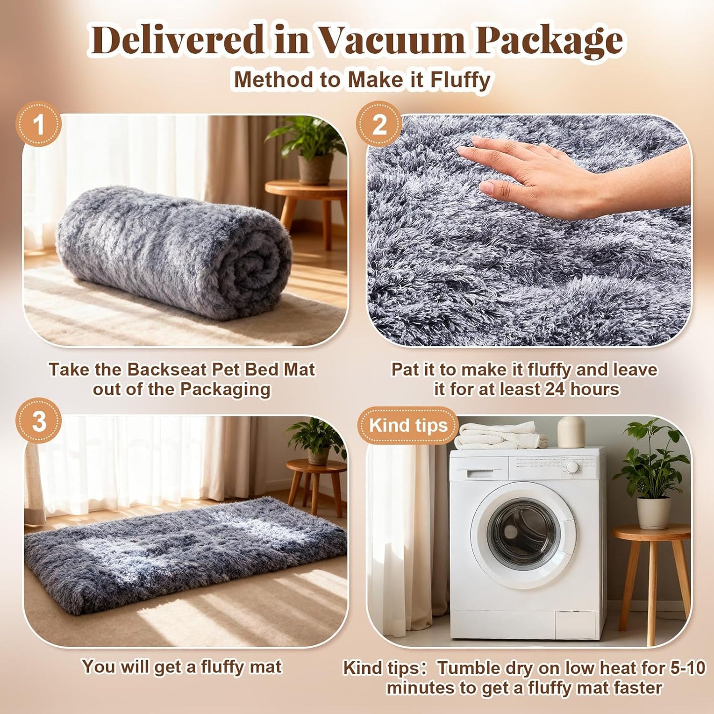 Fluffy Dog Car Seat Cover for Back Seat, Thickened Dog Bed for Car, Plush Faux Fur Soft Pet Bed Mat, Fits Backseat Extenders Protector, Nonslip Pad for Trucks and Suvs (Gray, 54"x24.8"x3.9")