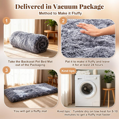 Fluffy Dog Car Seat Cover for Back Seat, Thickened Dog Bed for Car, Plush Faux Fur Soft Pet Bed Mat, Fits Backseat Extenders Protector, Nonslip Pad for Trucks and Suvs (Gray, 54"x24.8"x3.9")