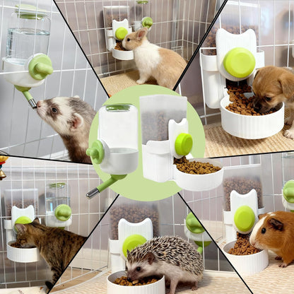 Rabbit Gravity Feeder Waterer Set Automatic Guinea Pig Food Water Dispenser Food Water Bowl Feeding Station for Puppy Kitten Guinea Pigs Chinchilla Hedgehog Small Animals (Green)