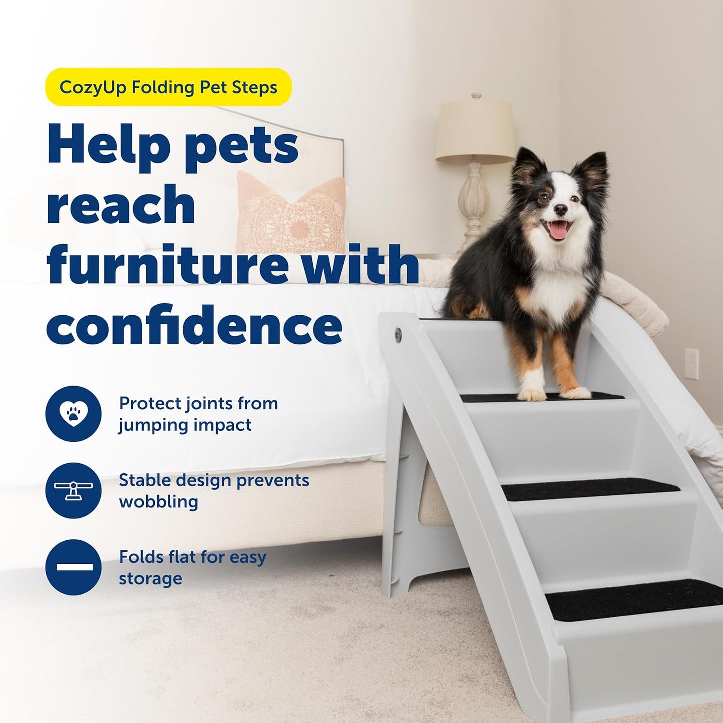 PetSafe CozyUp Folding Dog Stairs, Portable Indoor/Outdoor Pet Steps for Bed, Couch & Car, Grey, 25 Inch