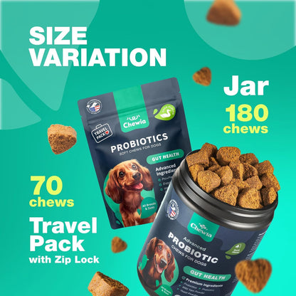 Dog Probiotic Chews with Digestive Enzymes - Probiotics for Dogs, Yeast Powder, Gut Health, Digestion, Immunity, Yeast Balance, Allergies Support - Gut Flora - All Breeds Canine Soft Chews