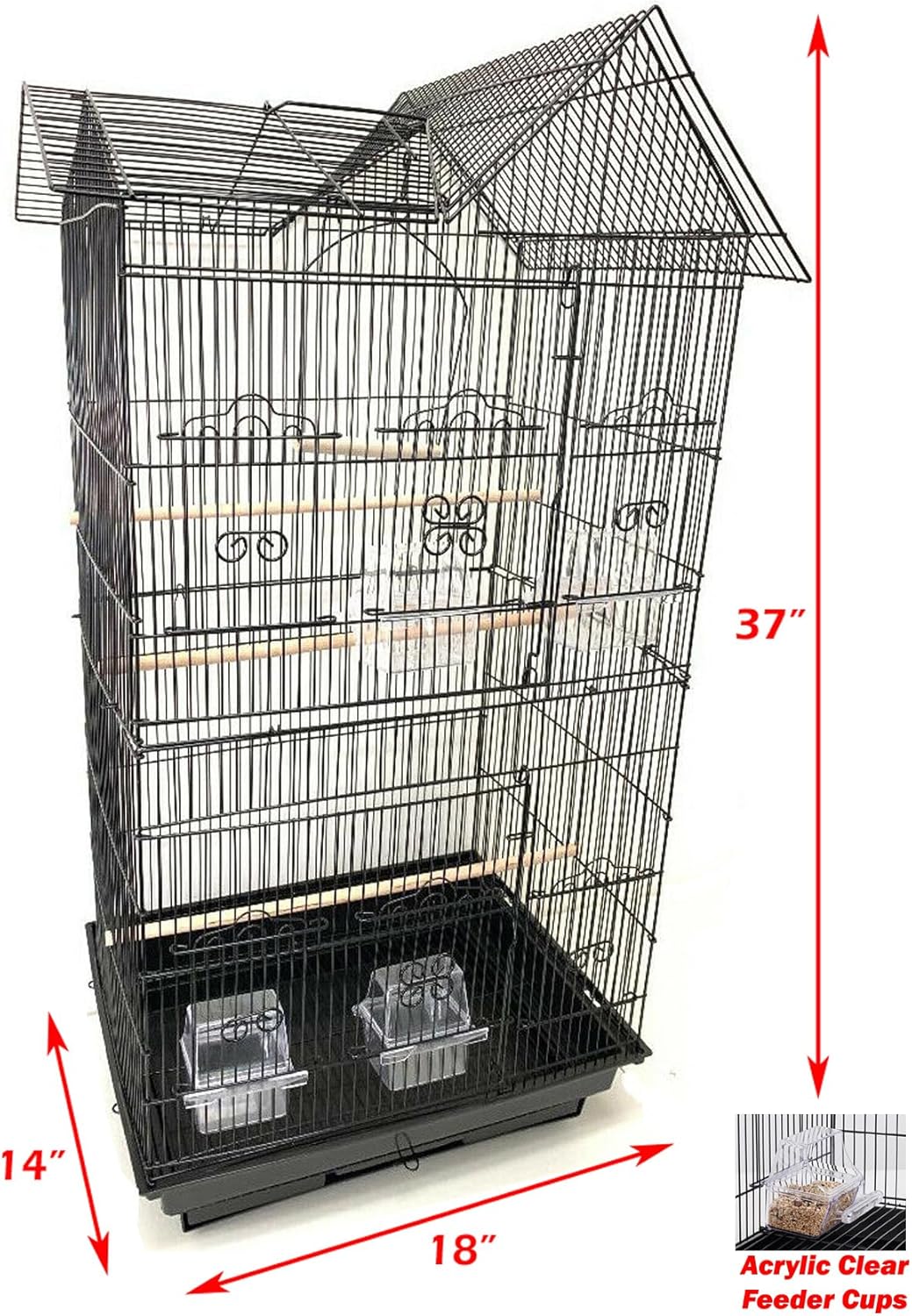 38-Inch Double Roof Top Large Flight Bird Cage with Toys Climbing Ladder Side Nesting Box Doors for Cockatiels Sun Parakeets Conures Aviary Budgie Finch Lovebird Canary Pet Bird Travel Cage