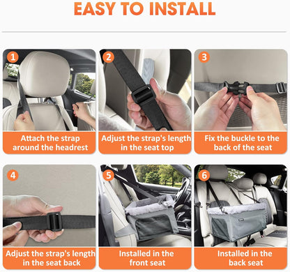 JOEJOY Deluxe Dog Booster Seat with Sturdy Metal Frame and Safety Leash for Small Pets up to 20 lbs - Portable Puppy Dog Car Seat with Thick Cushion and Storage Pockets for Small Dogs