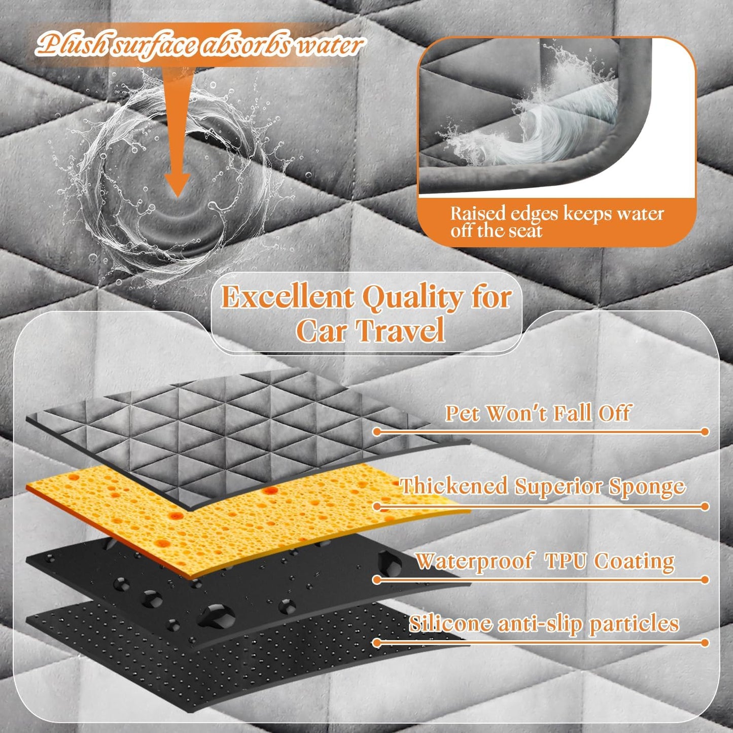 Petskd Non-Slip Dog Bed for Car Back Seat Cover, Soft Pet Mat fits Backseat Extenders, Portable and Easy Clean Dog Mats for Trucks, SUVs, Couch, Camping(Grey)