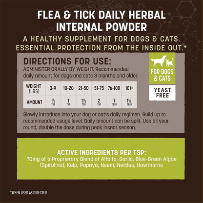 Earth Animal Apothecary Natural Flea & Tick - Daily Internal Herbal Powder Supplement for Dogs & Cats - 8 oz