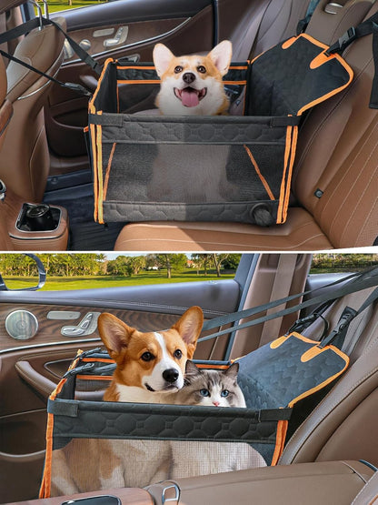 Dog Car Seat for Large Dogs,Waterproof Fabric with Breathable Mesh&Adjustable Dog Seat Belt for Car,Dog Bed for Back Seat Up to 30 LB-Small Orange
